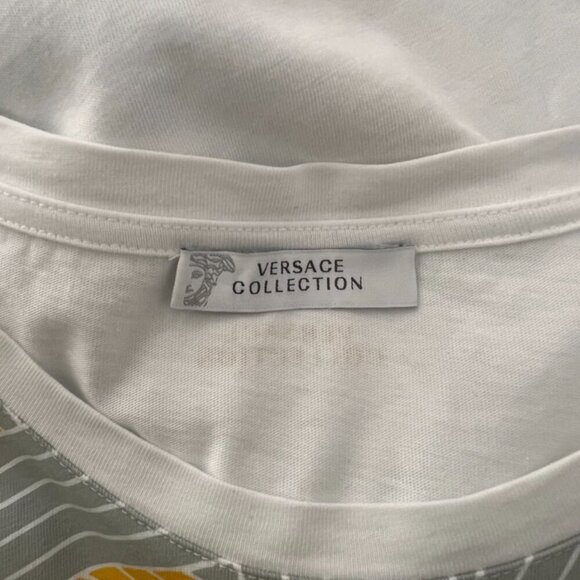 Versace Collection abstract print gray yellow logo tee shirt size XL - Picture 3 of 4